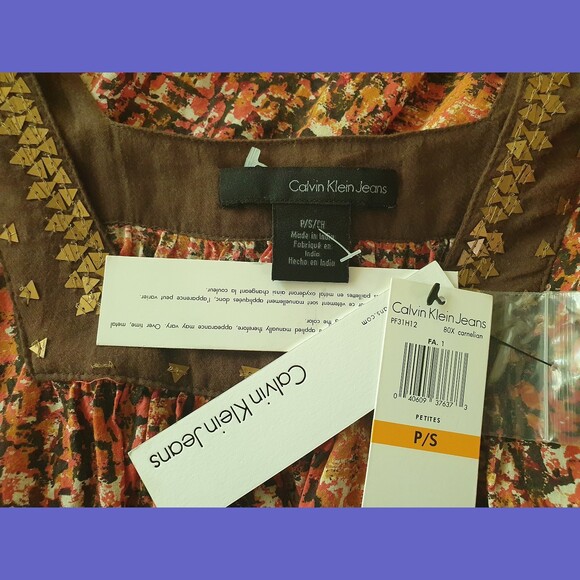 Calvin Klein NEW Artistic Modernism Abstract Gold Speckle Square-Neck Top S - Picture 5 of 10